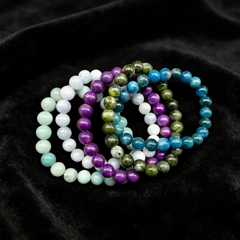 Custom Adjustable  6-10mm Blue Apatite Celestine Blue Amazonit Lepidolite Southern Jade Bracelet Natural Gemstone Bracelet