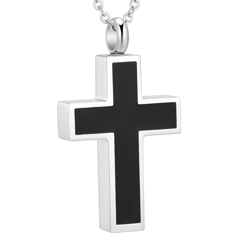 Stainless Steel Enamel Cremation Urn Cross Keepsake Pendant Ashes Holder Memorial Cross Necklace Jewelry Urn Vintage Black