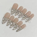 Handmade French Style Silvery Broken Diamond Shining Hemline Long Almond Stiletto Tips Press-On Nails High-Grade ABS Material