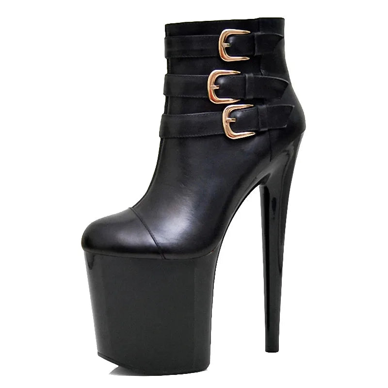 20cm Autumn New Black Thick Heel Metal Buckle Decorative Thick Bottom 8-inch High Heels Fashion Single Shoes Women's Shoes