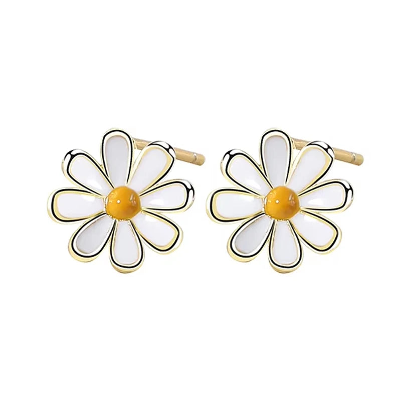 Fashion Boho Jewelry 18K Gold Enamel Plated Flower Sterling Silver Minimalist Earrings