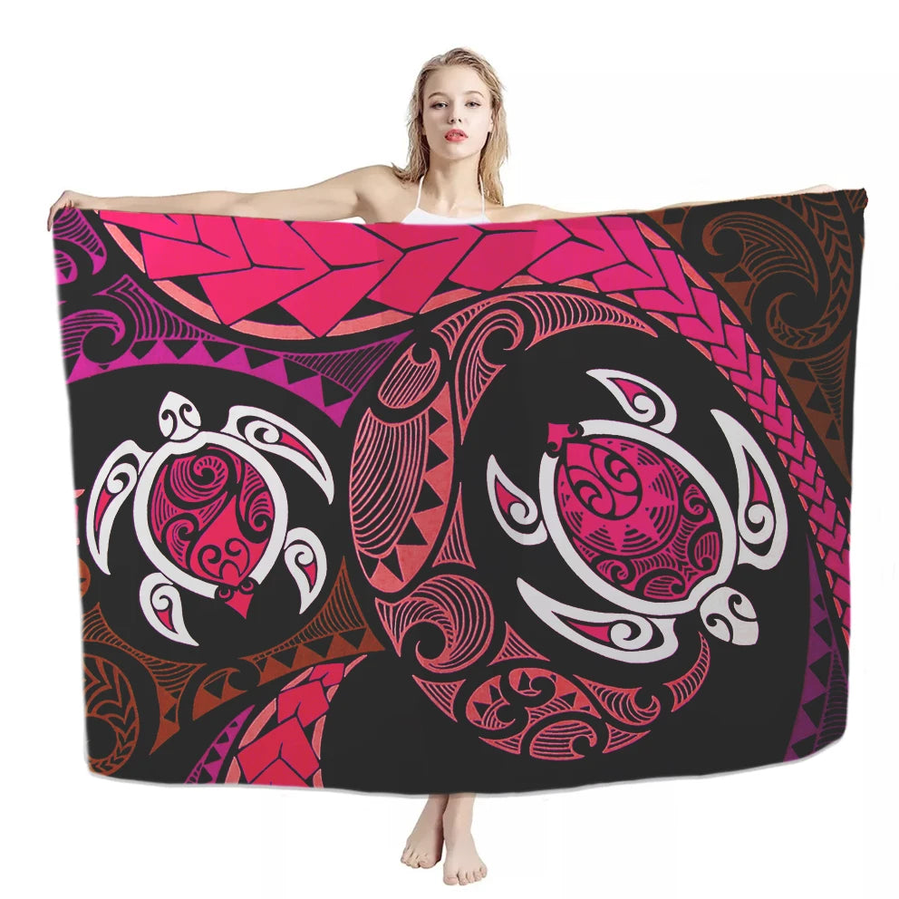 2025 Summer Hawaiian Floral Lavalava Sarong Turtle Printed Multi Wear Quick Dry Breathable Swimsuit Wrap Custom Logo Luxury