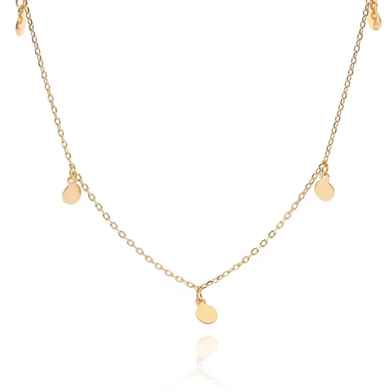 Trendy Classic Bijoux Femme Tiny Disc 925 Silver Minimalist Jewellery 18K Gold Chokers Necklace