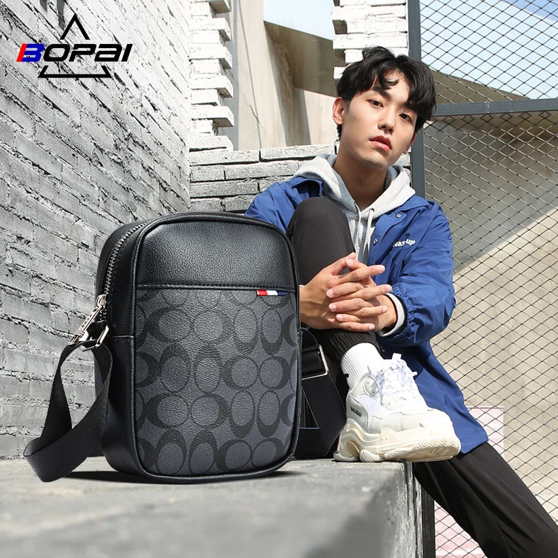 BOPAI Designer Trendy Custom logo Messenger square Street Style Single Shoulder Strap Black College Fashion Crossbody Bag Men