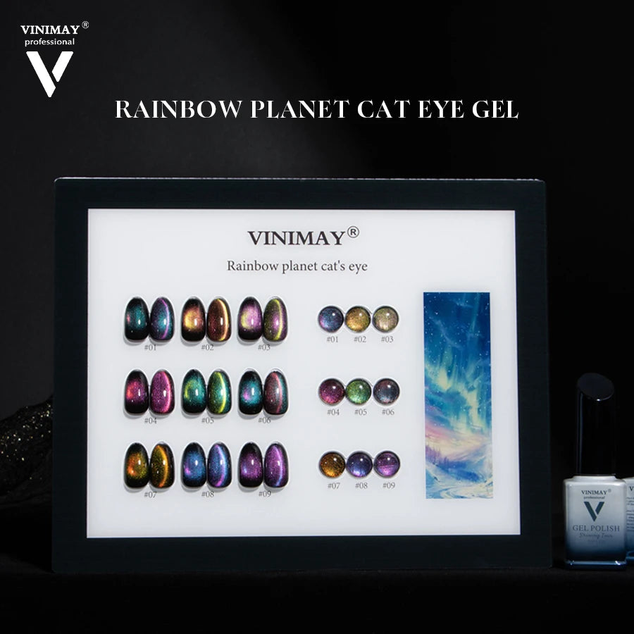 Vinimay Gel Nail Polish Cat Eye 9 Colors Set TPO Free Crystal Diamond Rainbow Cat Eye Gel Polish for Luxury Nail Art