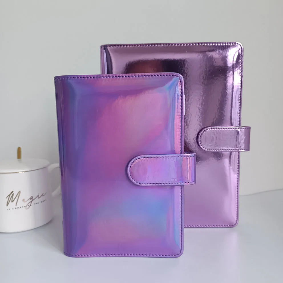 New Arrival Factory Customized Laser Ring Binder Gift Cute A6 Cash Envelope Holographic Budget Binder Agenda Planner