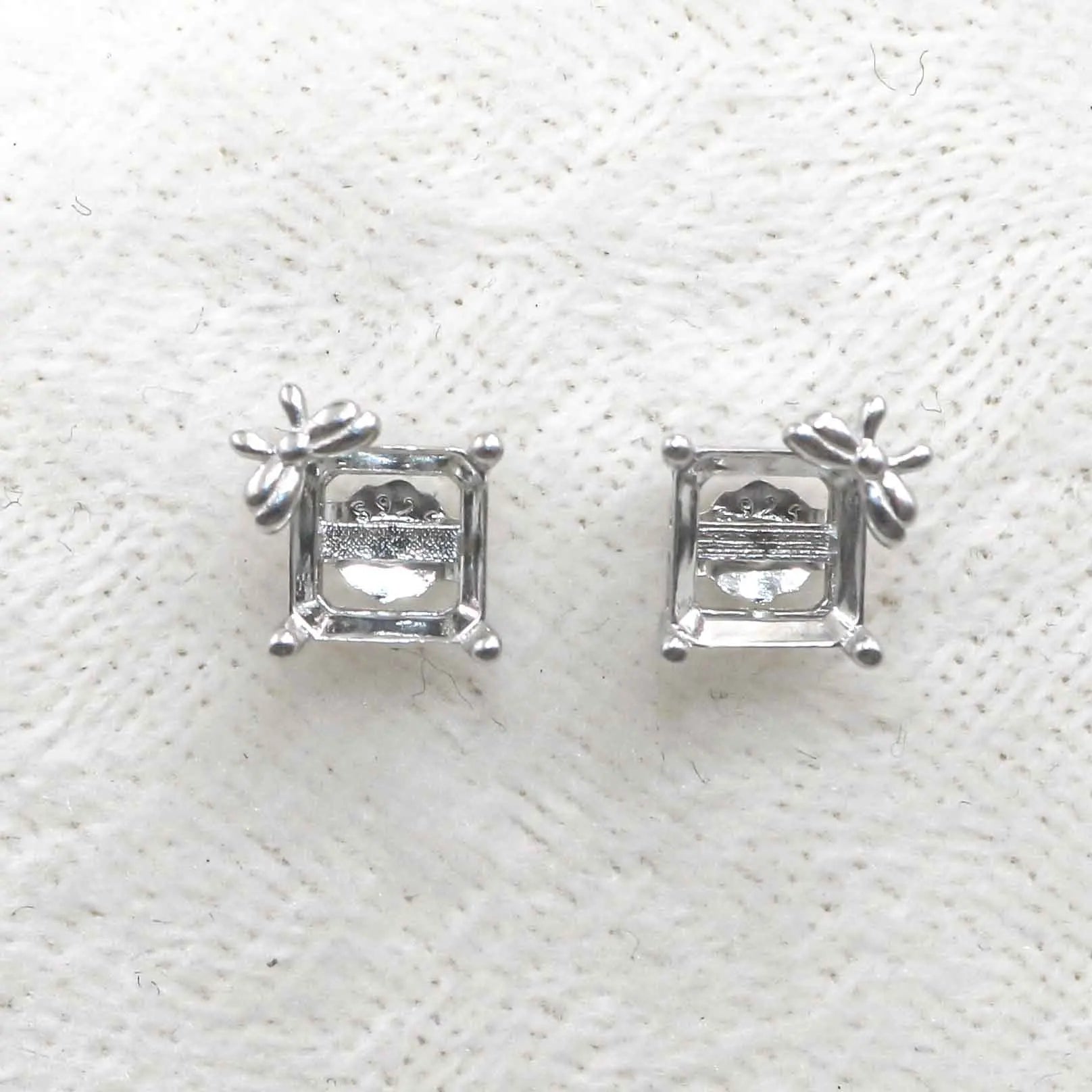Sterling Silver 6*6mm Semi Mount Stud Earrings Empty Frame Support Blank Setting S925 Base Without Center Stone DIY for Inlay
