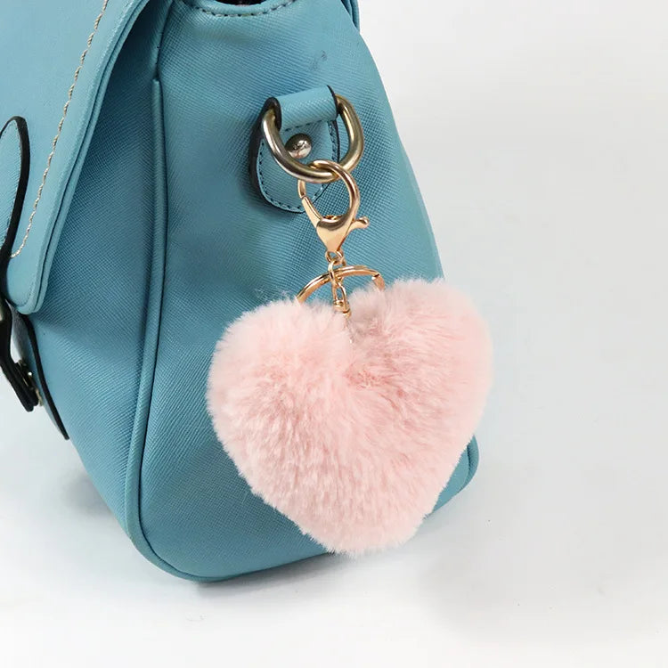 Fluffy Balls Rabbit Fur Pom Pom Keychain Soft Cute Furball Pompom Heart Shaped Plush Custom Logo Auto Upholstery Rabbit Skin 8cm