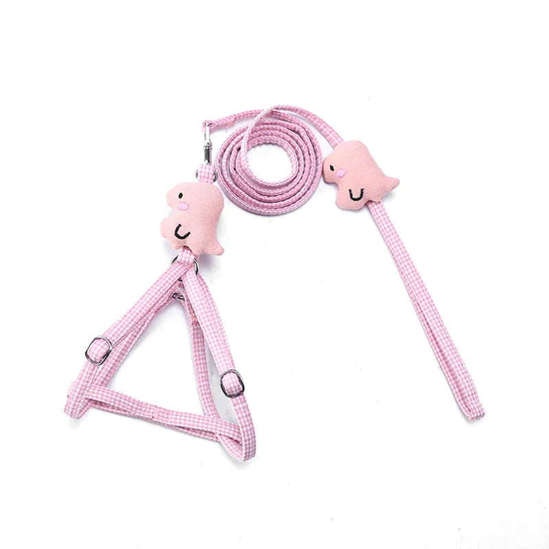 Adjustable Polyester Pet Harness Leash Set Cute Solid Pattern for Small Dogs and Cats
