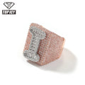 Hip Hop Two Tone Square Custom Rings Diamond Jewelry for Men Gold Plated Rose Gold Customized Letter Number Rings