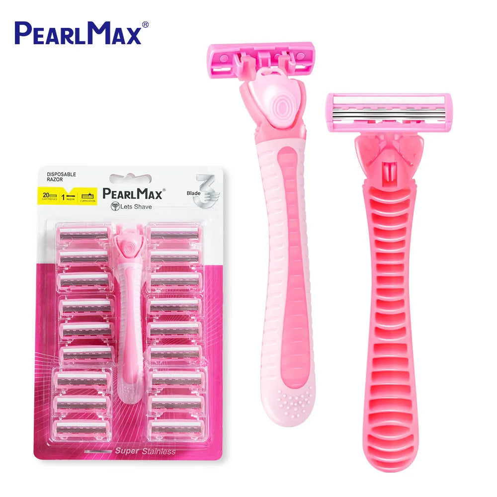 Pearlmax 6 Blade Women Disposable Razors Portable Women Lubricant Strip Razor Blister Card Lady Six Blade Disposable Razor