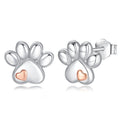 Merryshine Simple Dog Paw Print Stud Earrings for Girls 925 Sterling Silver Rose Gold Plated Trendy Style for Weddings Parties