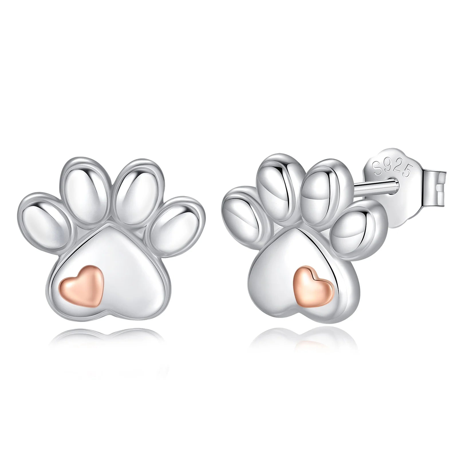 Merryshine Simple Dog Paw Print Stud Earrings for Girls 925 Sterling Silver Rose Gold Plated Trendy Style for Weddings Parties