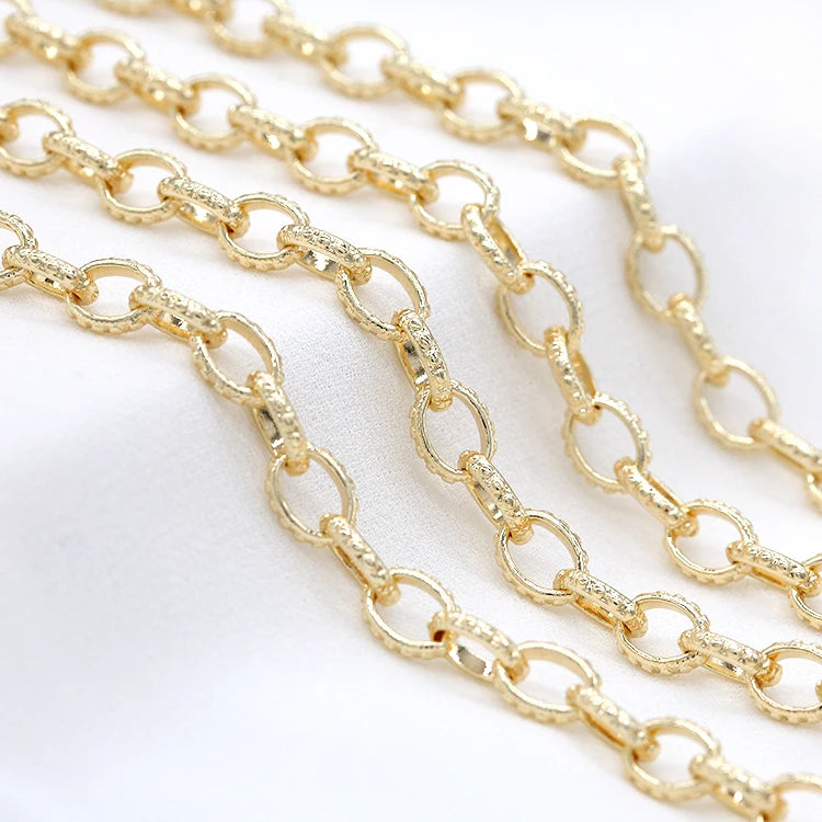 Hot Selling 14K Gold Plated Accessories Textured Shape Link Brass Chain for Diy Necklace Bracelet Jewelry Making Chains Roll