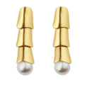 Personality Fashion Brass Bamboo Inlaid Highlight White Pearl Pendant Earrings Women Jewelry Factory Wholesale