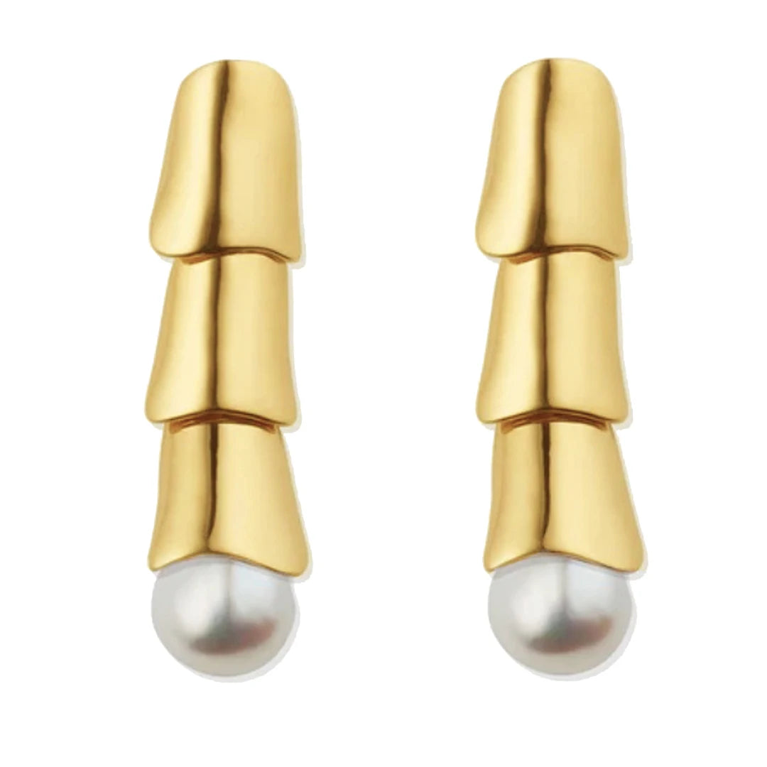 Personality Fashion Brass Bamboo Inlaid Highlight White Pearl Pendant Earrings Women Jewelry Factory Wholesale