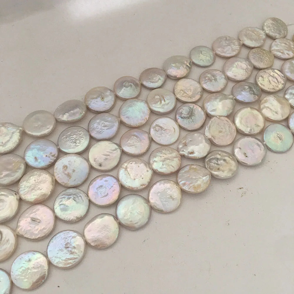 14-16 mm Coin-Shape Baroque Loose Freshwater Pearls Natural Strand Jewelry Findings DIY Beads for Jewelry Making
