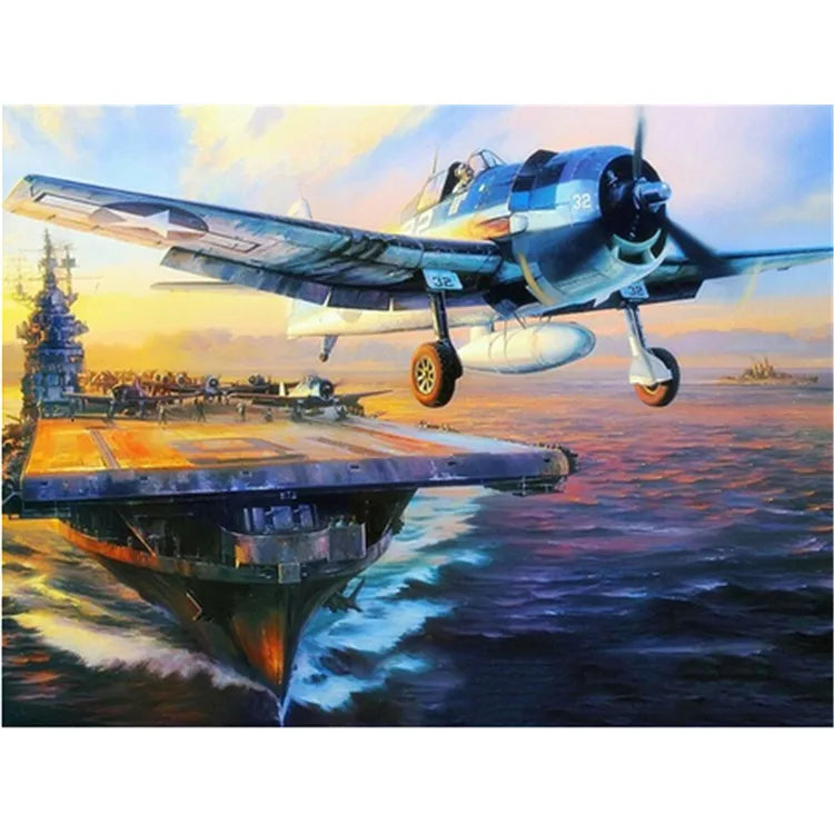 Aircraft Carrier Fighter Plane DIY Diamond Mosaic Diamond Canvas Diamond Painting Mural Living Room Decor Picture of Rhinestone