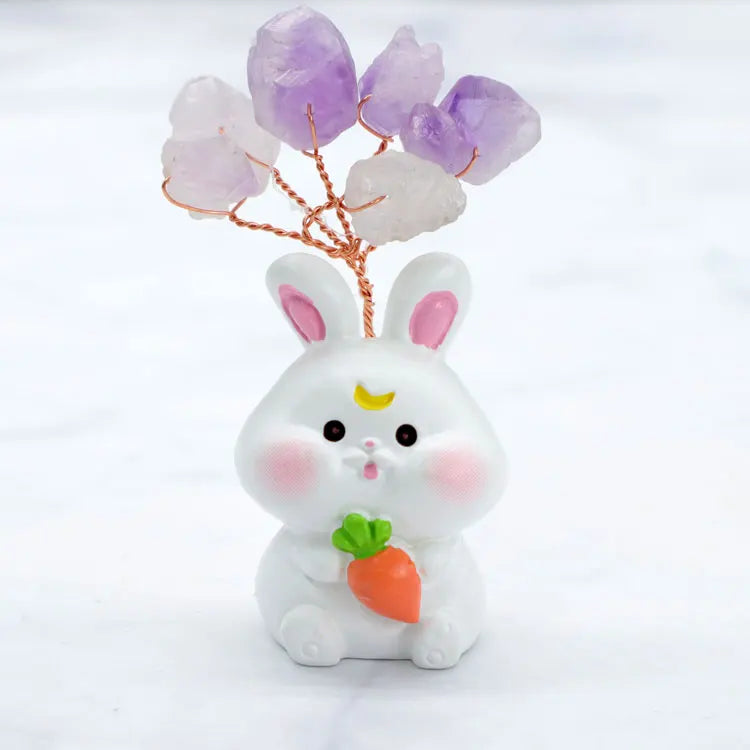 Handmade 12 Zodiac Animal Base Money Tree Amethyst Lucky Tree Natural Healing Stone 22g Crystal Tower Feng Shui Home Decoration