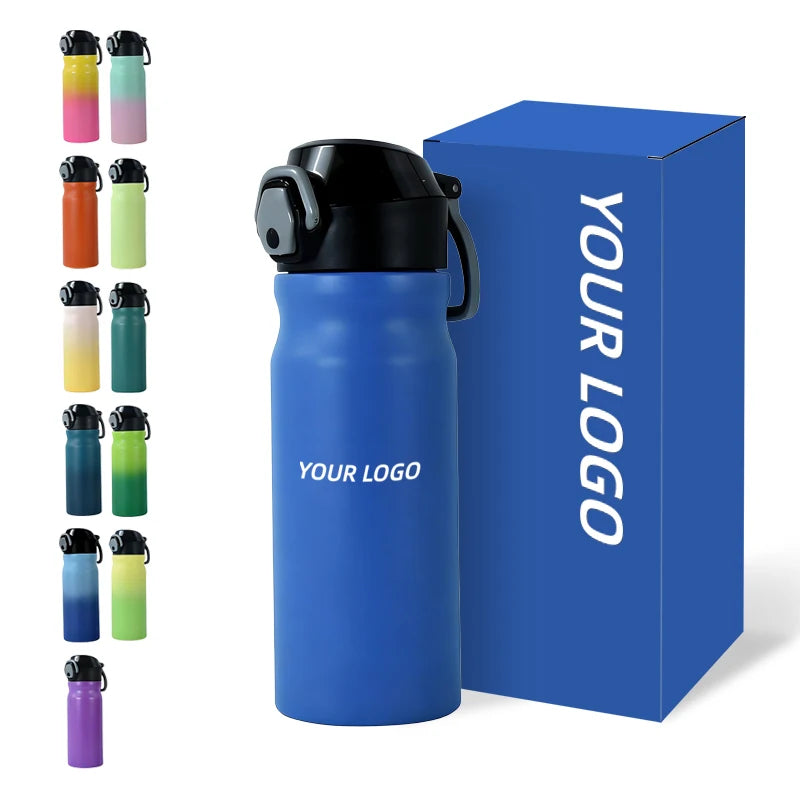 Custom logo 20oz 550ml Travel Vacuum Insulated BFA FREE Stainless Steel Kids Water Bottle Bouncing Cup Flip Top Lid with Straw