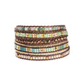 5Layers Green Crystal Natural Stone Agate Wrap Bracelet for Women Gold Plated Stainless Steel Box Chain Boho Bracelets Jewelry