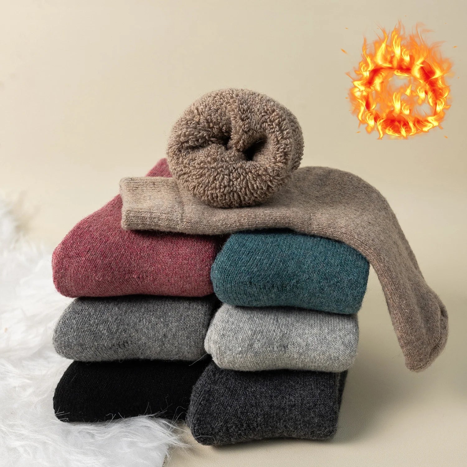 Wholesale Solid Color Super Thick Towel Socks Comfy Winter Warm Wool Crew Socks for Men and Women