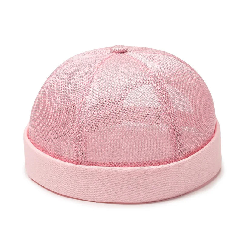 Unisex Mesh Docker Cap Rolled Cuff Breathable Brimless Skullcap Beanie Adjustable Hip Hop Hat