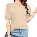 Customizable Women's Puff Short Sleeve Tops Casual V Neck Solid Color Blouse Loose Fit Cozy Shirts for Summer Outings ODM Supply Casual Wear