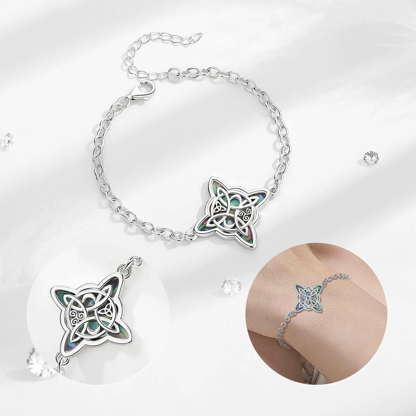 Merryshine 925 Sterling Silver Fashion Jewelry Bracelets & Bangles Mother of Pearl Witch Knot Craft Jewelry Bracelet for Women