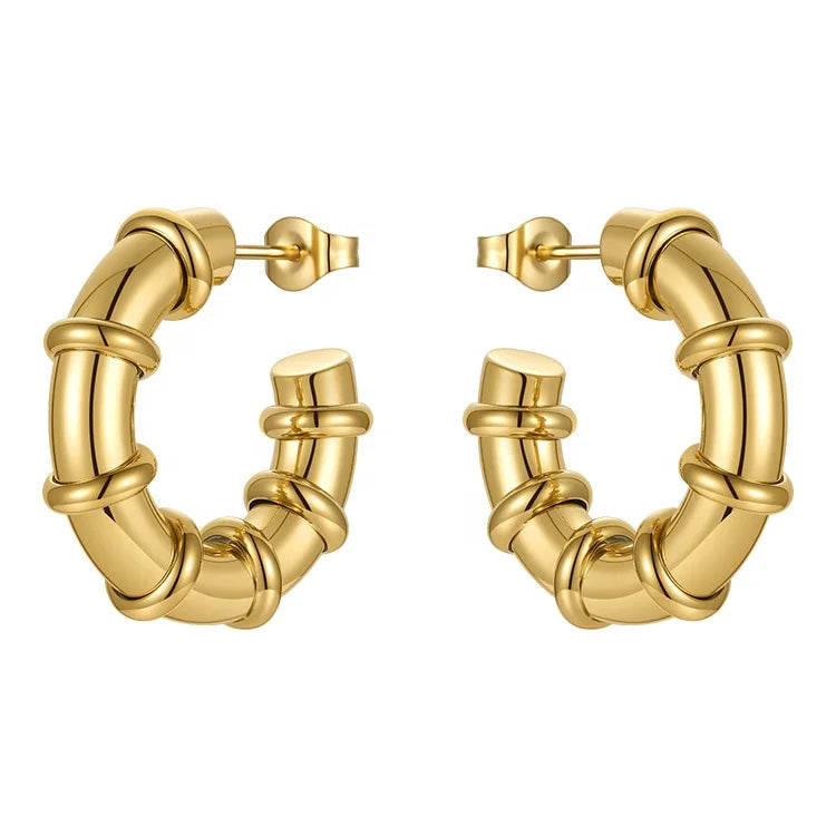 High Quality 18K Gold Plated Stainless Steel Jewelry Solid C Shaped Accessories Hoop Earrings E211298