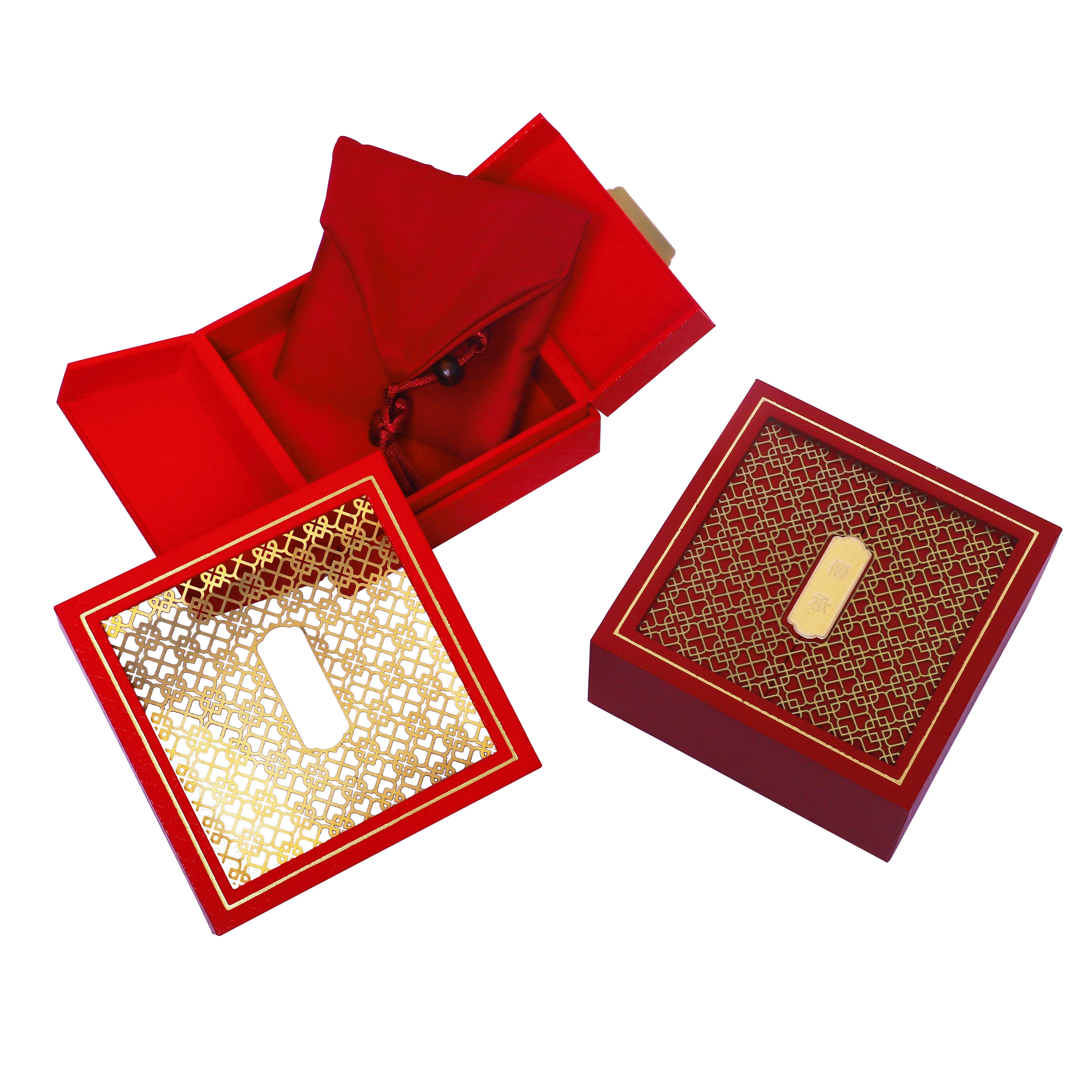 Modern Style Book Shape Chinese Wooden Jewelry Packaging Boxes Vintage Solid Wooden Jewelry Organizer with Pouch Cloth