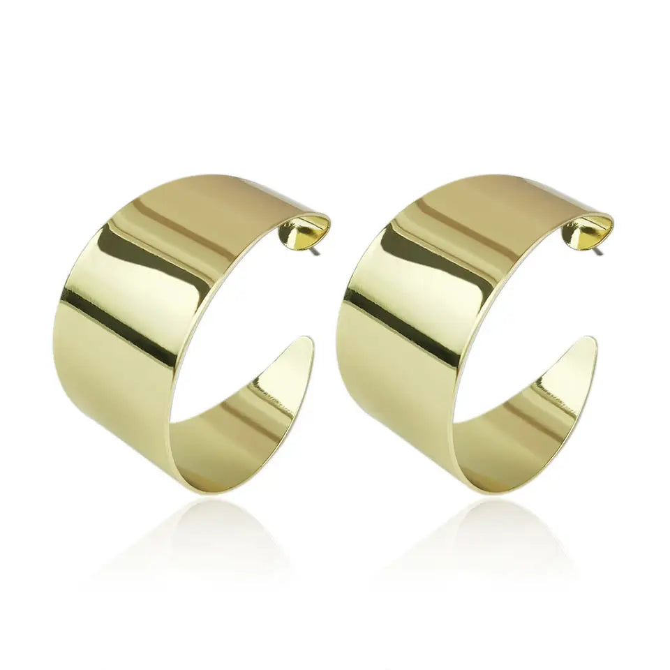 INS Fashion Minimalist Gold Plated Hoop Earrings Brand Designer Glossy Chunky Smooth Drop Earrings for Women Party Jewelry