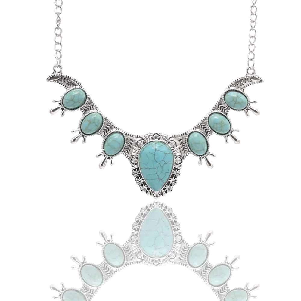 Artificial Turquoise Choker Necklace Geometric Pendant Necklaces for Women Boho Ethnic Party Jewelry
