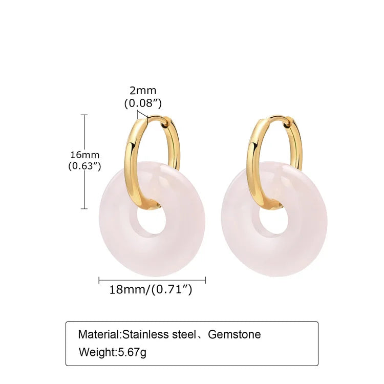 Three Colours Non Tarnish Stainless Steel Earrings Womens Circle Hoop Gemstone Earrings Trendy Jewelry