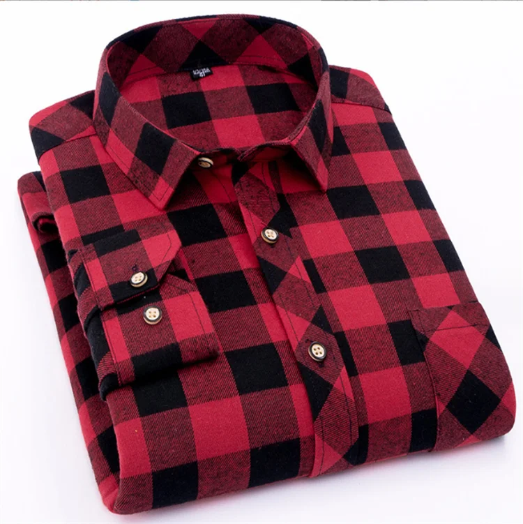 Europe and the United States Oversized Men's Long-sleeved Plaid Cotton Shirt Men's Casual Shirt Wool Long-sleeved Shirt