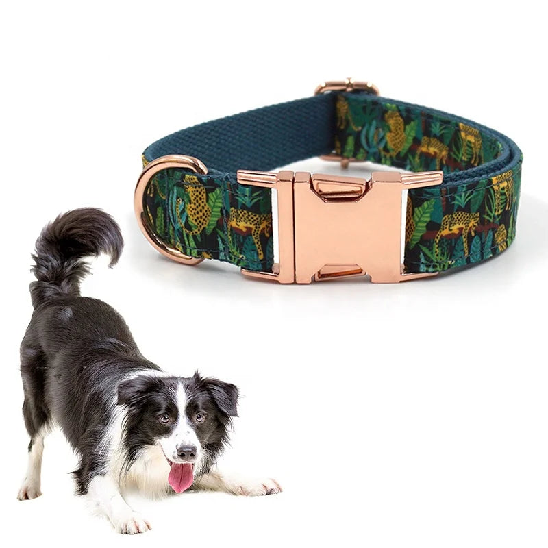 Luxury Rose Gold Buckle Dog Collar Set Fashion Metal Buckles Polyester and Cotton Material for Outdoor Use
