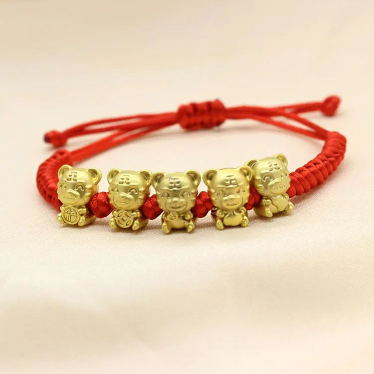 SC Fashion Tiger Charm Bracelet Kids Adjustable Protection Red String Bracelet 2022 Natal Year Sand Gold Zodiac Tiger Bracelets