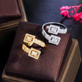 Elegant Chic Square Cubic Zirconia Paved Setting Bright Geometric Adjustable Rings for Women Engagement Wedding Banquet Jewelry