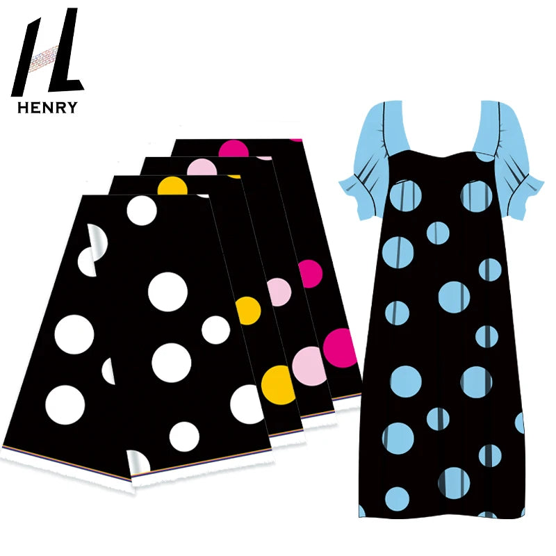 Henry New Black Background & Large and Small Polka Dot Design Printed Fabric for Polyester Garments