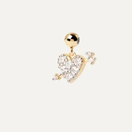 FUAMAY 925 Sterling Silver Small Arrow Heart Necklace 18k Gold Plated Pave Cupid's Arrow Heart Pendant Necklace