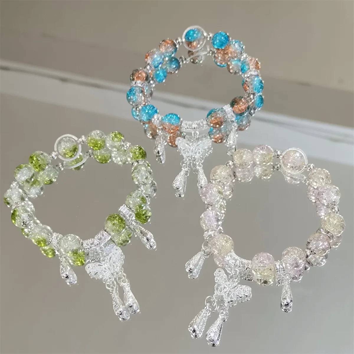 Fantasy Popcorn Cracked Crystal Beads Bracelet for Women Butterfly Charm Gradient Color Women Friendship Bracelets Jewelry Gift