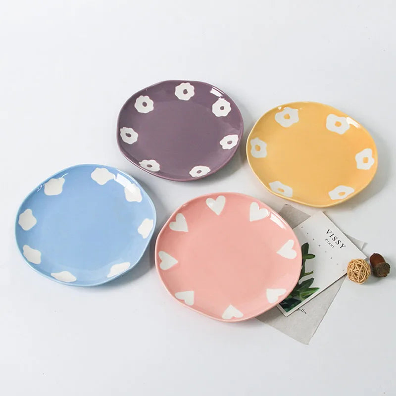 Ins Creative Irregular Ceramic Plate Simple Light Luxury Hand-painted Ceramic Dessert Plate