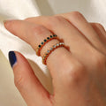 Ins Dainty 18k Gold Plated Thin Bead Green Zircon Ring Jewelry Stainless Steel Zirconia Paved Bead Open Ring For Women