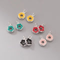 Wholesale DIY 925 Sterling Silver Jewelry Finding Tiny Green Pink Yellow Black Red Flower Doughnut Charm Colorful Zircon Gift