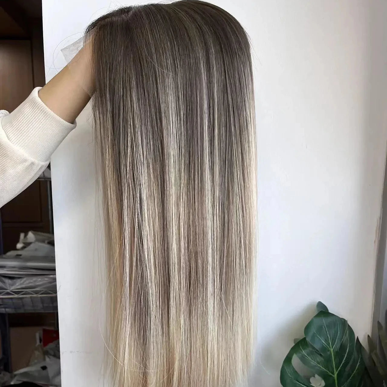 EMEDA Human Hair Wigs  4B/16/24 Ombre Blonde swiss Lace Front Wig Glueless for White Women Ready to Ship