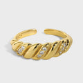 Ins Hot Selling 18K Gold Plated Chunky Crystal Micro Pave Diamond 925 Sterling Silver Cz Stone Open Croissant Rings for Girls