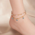 Meetyoo Wholesale Stainless Steel PVD 18K Gold Plated Double Layer Anklet Simple Beach Style Turkiye Blue Eye Pendant Anklet