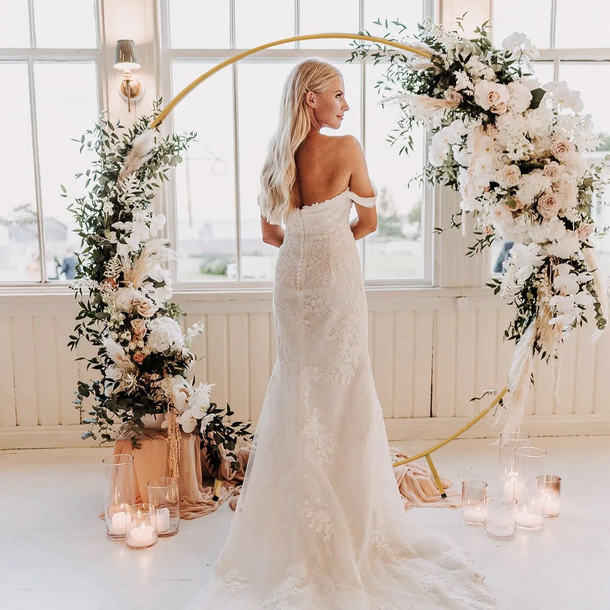 Gold Metal Set Arch Backdrop Stand for Wedding Events Balloons Flower Arch Stage Background Baby Shower Photo Booth Decoration