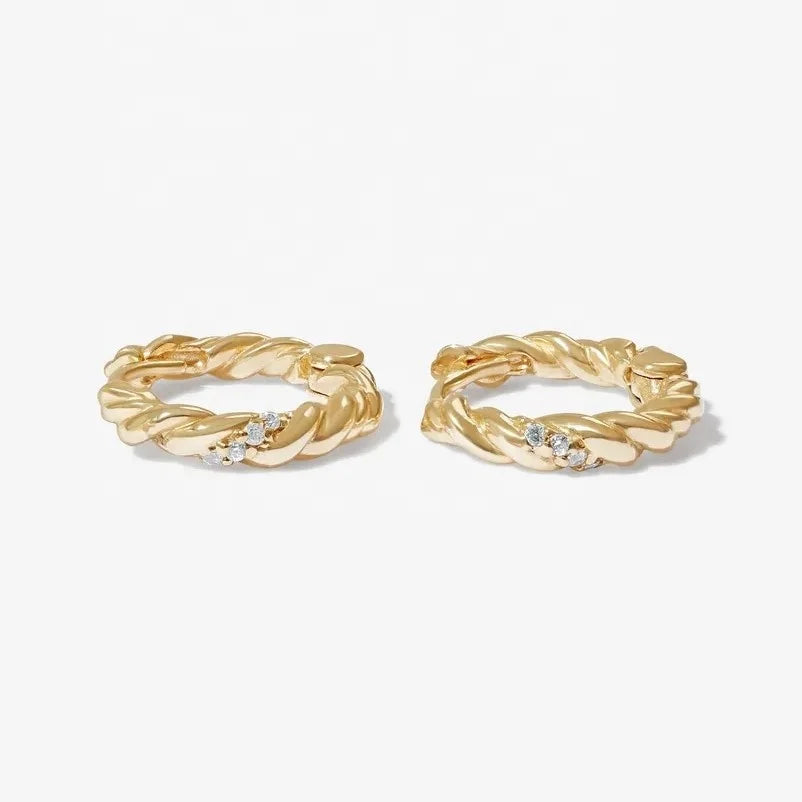 LOZRUNVE 925 Sterling Silver Women Pave Diamond CZ Twisted Rope Shape Huggie Hoop Earring