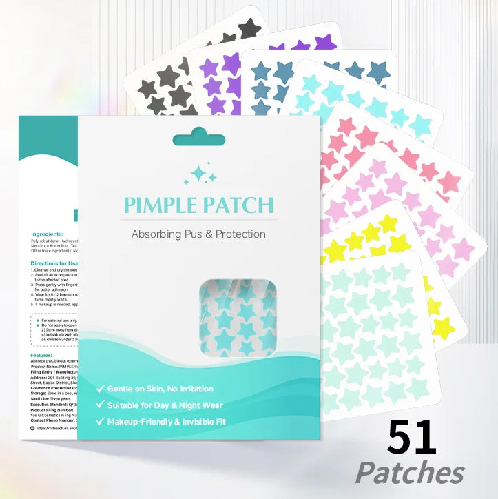 HDS 51 Dots Star Shape Hydrocolloid Acne Pimple Healing Patch with Tea Tree Oil 9 Colors Organic Skin Care